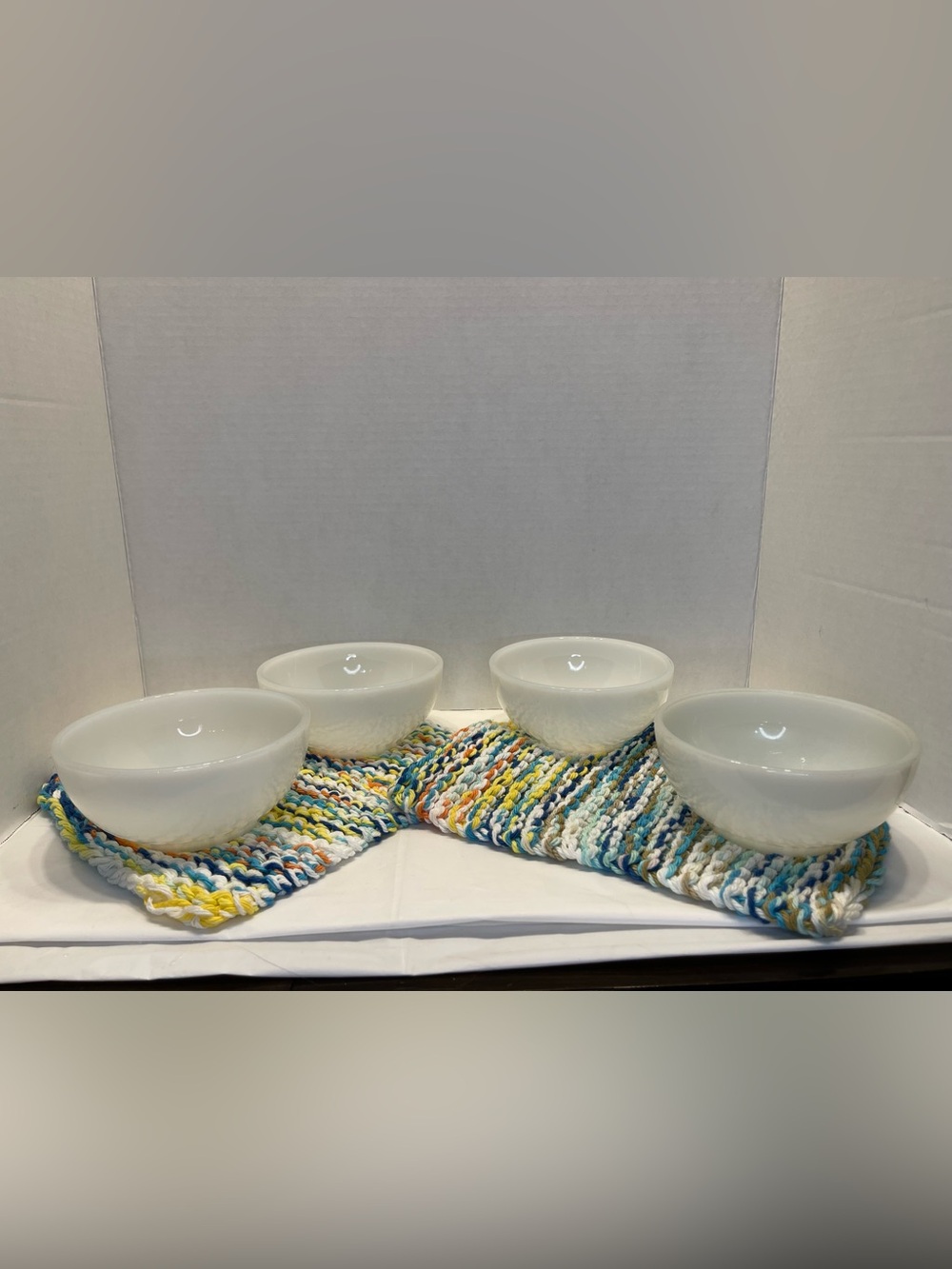 White Milk Glass Bowls - Set of 4
